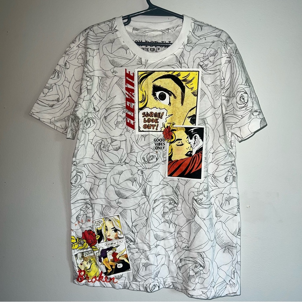 White Graphic Tee with Comic Design
